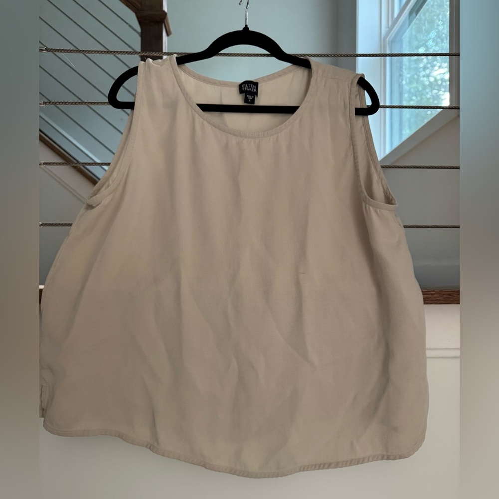 Eileen Fisher Cream Sleeveless Silk-Blend Tank